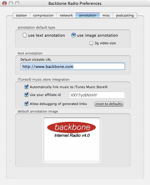 Backbone Radio Preferences iTunes Annotation