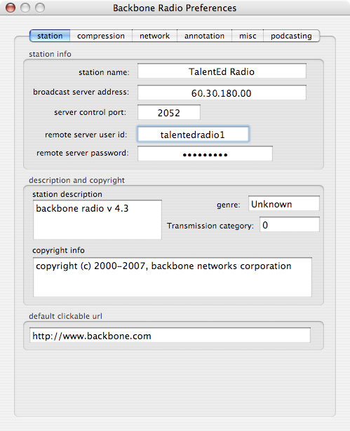 Backbone Radio Station Preferences Tab