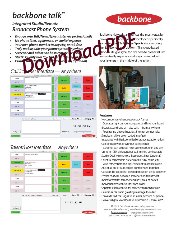 Backbone Talk Datasheet