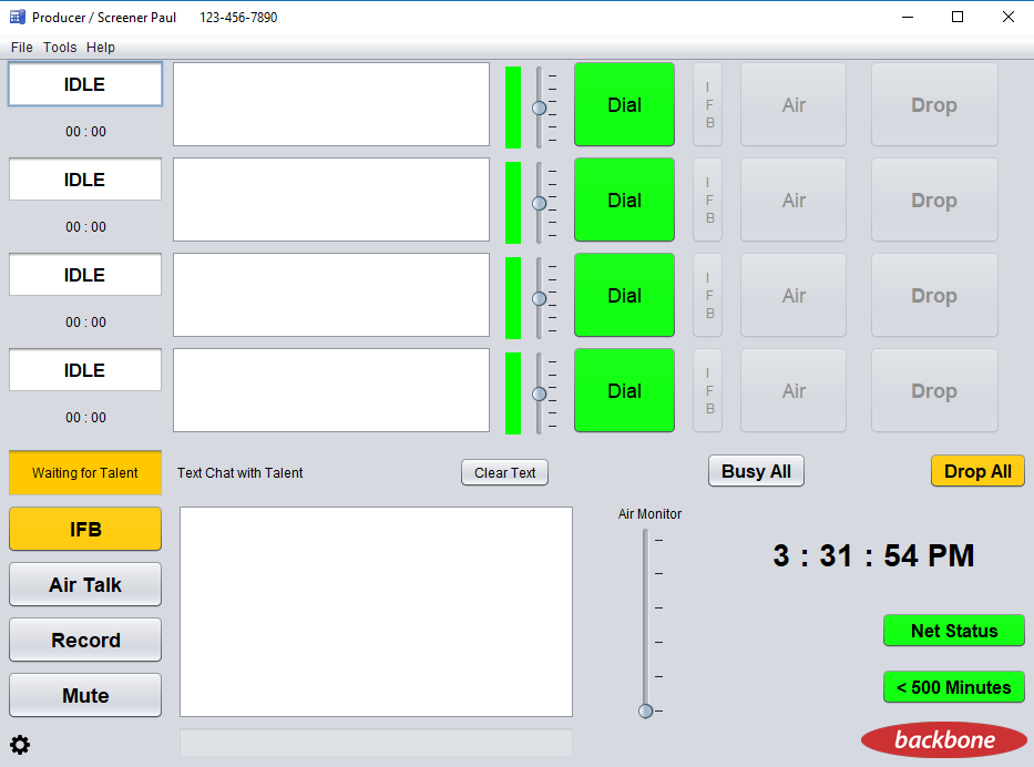 Backbone Talk Main Screen